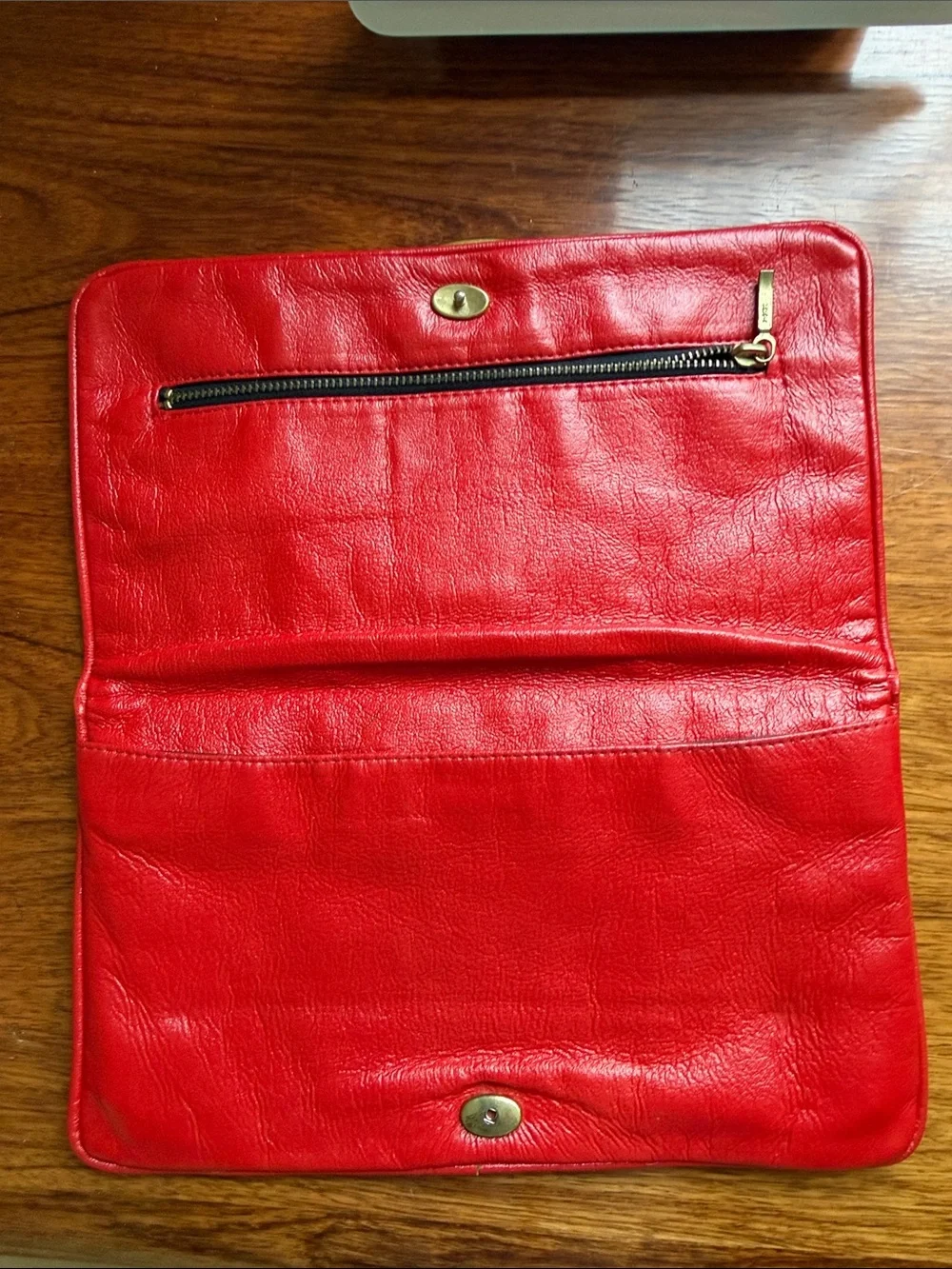 Red Leather Ring-Handle Clutch